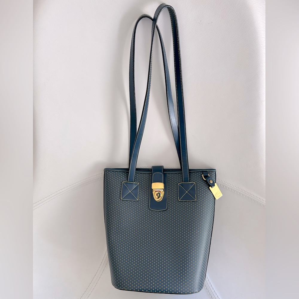 Dooney & Bourke vintage cabrio navy perforated leather bucket bag long handles